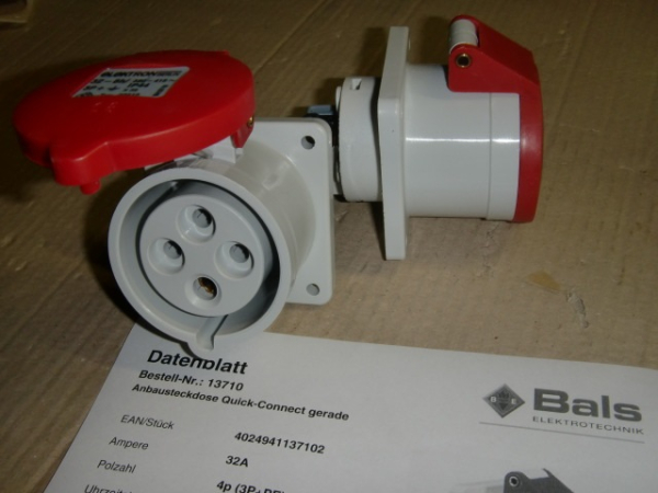 13710-EGH CEE-Anbausteckdose gerade 32A 4p 6h IP44